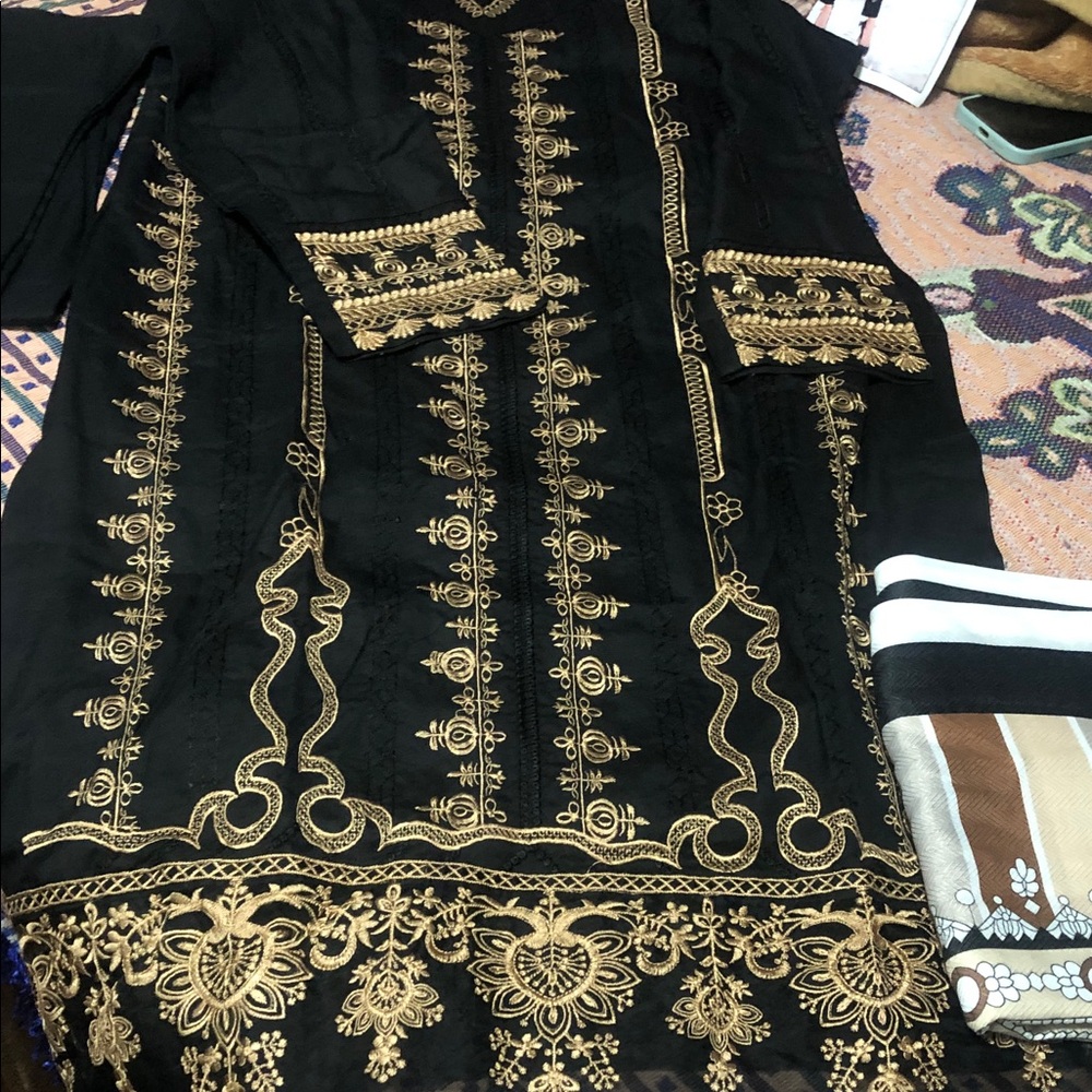Chic Black Dress with Gold Embroidery